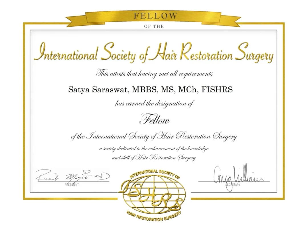 Fellow of the International Society of Hair Restoration Surgery (FISHRS) | Dr. Satya Saraswat