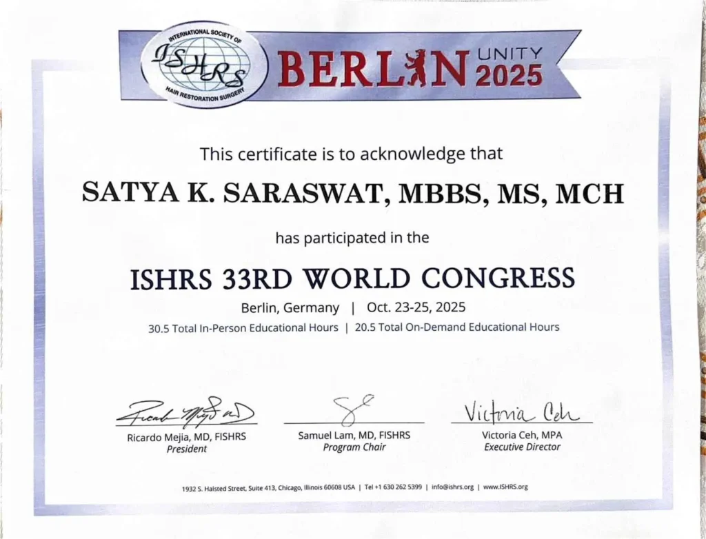 Certification of Participation at 33rd ISHRS world Congress in Berlin